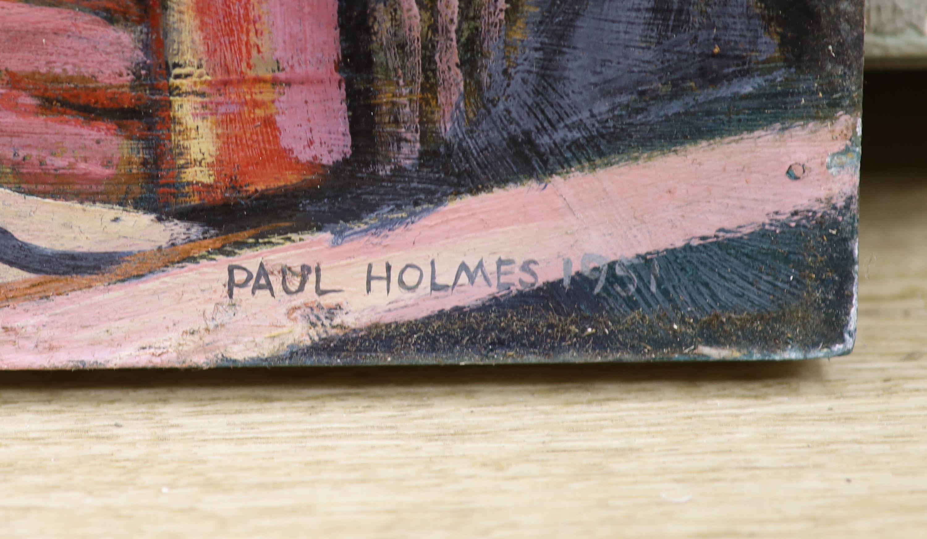 Paul Holmes, oil on board, Fishing boats in harbour, signed and dated 1951, 56 x 81cm